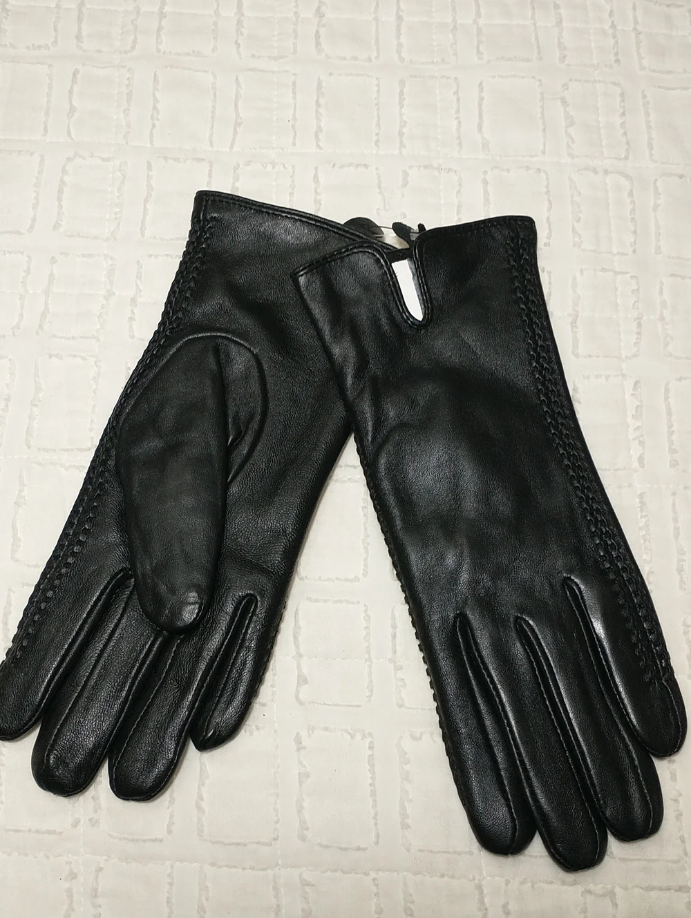 NEW Ladies Sheepskin Black Lined Gloves, Size M, Winter Outdoors, Braid Detail